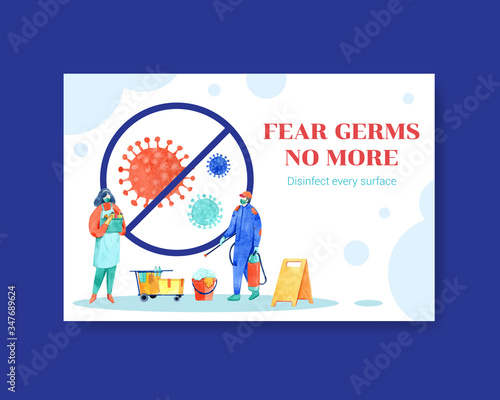 Facebook template design disinfection with spraying,cleaning,washing and disinfectant protect virus,bacteria and coronavirus