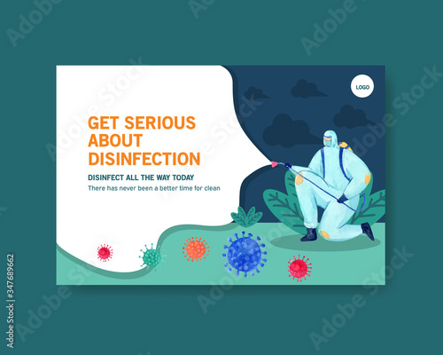 Facebook template design disinfection with spraying,cleaning,washing and disinfectant protect virus,bacteria and coronavirus