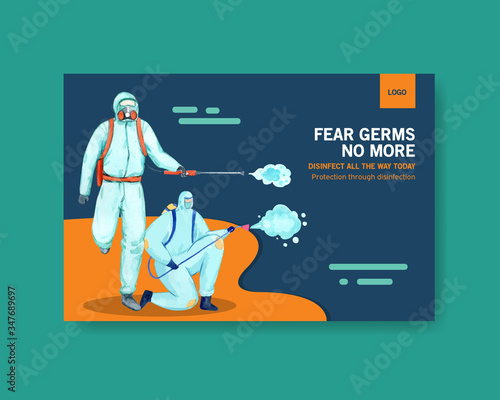 Facebook template design disinfection with spraying,cleaning,washing and disinfectant protect virus,bacteria and coronavirus