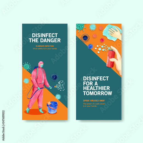 flyer or leaflet design disinfection with spraying,cleaning,washing and disinfectant protect virus,bacteria