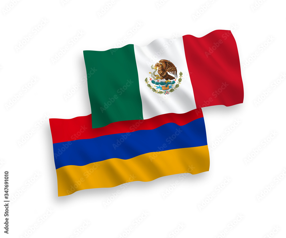 National vector fabric wave flags of Mexico and Armenia isolated on white background. 1 to 2 proportion. National vector fabric wave flags of Mexico and Armenia isolated on white background. 1 to 2 proportion.