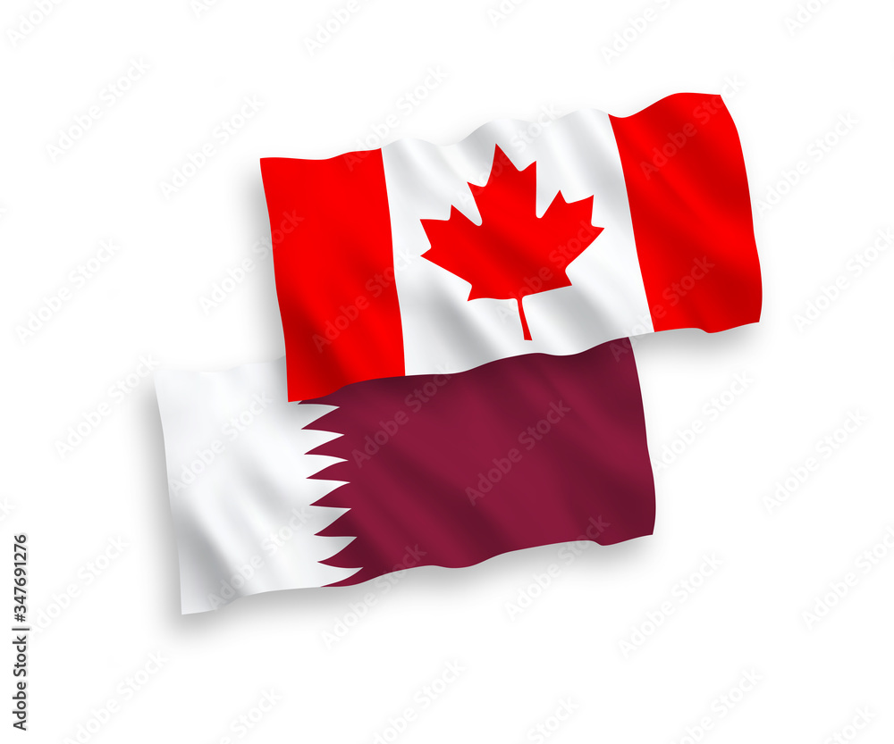 National vector fabric wave flags of Canada and Qatar isolated on white background. 1 to 2 proportion. National vector fabric wave flags of Canada and Qatar isolated on white background. 1 to 2 proportion.