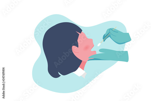 Woman taking Coronavirus (COVID-19) or DNA test by buccal swab probe.