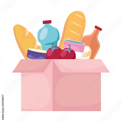 charity donation box with groceries