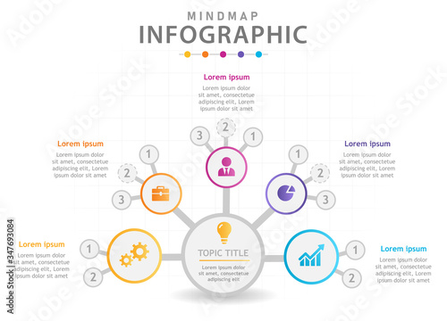 Infographic template for business. 5 Steps Modern Mindmap diagram with circles, presentation vector infographic.