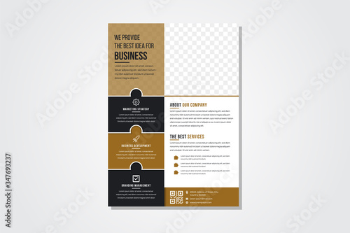 Gold, black and white color of  Brochure use vertical Layout and mosaic arrange design template. Annual Report, Flyer, Leaflet, cover Presentation Modern background. illustration vector in A4 size