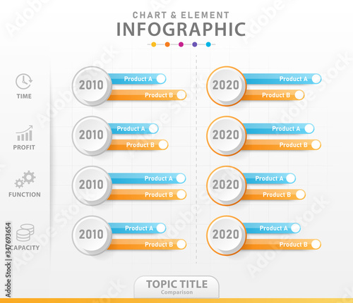 Infographic template for business. 4 Steps Modern Chart element diagram with Comparison graph, presentation vector infographic.