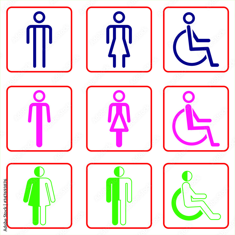 toilet vector icons set, boy or girl restroom symbols