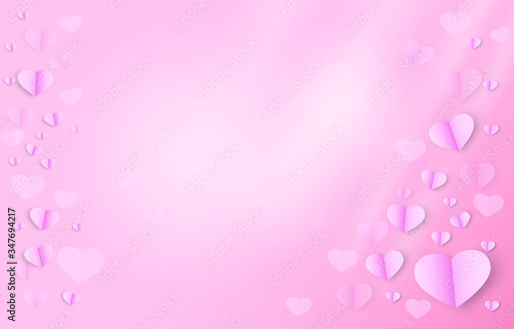 Valentine's Day, Creative paper cut heart decorated glossy pink background