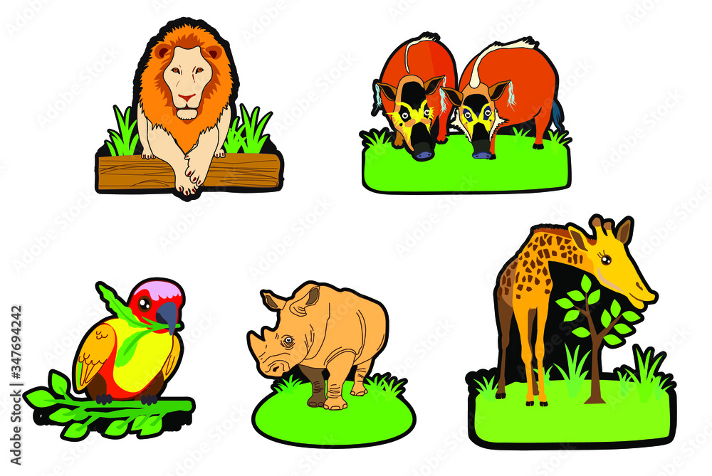 Naklejka premium Wild animals. Vector and cartoon illustration