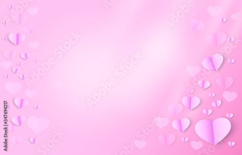 Valentine's Day, Creative paper cut heart decorated glossy pink background © LOVE A Stock