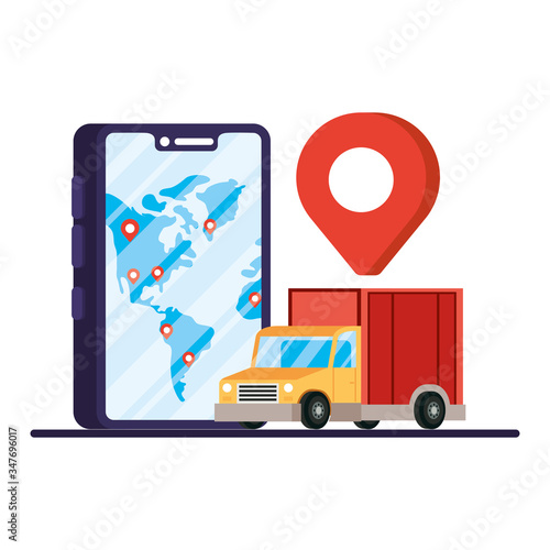 smartphone with truck delivery service