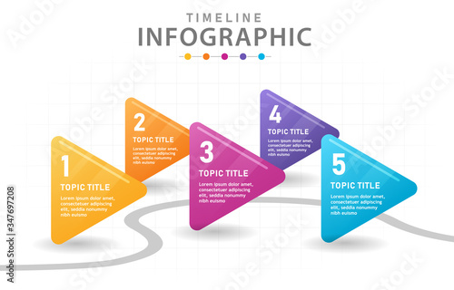 Infographic template for business. 5 Steps Modern Timeline diagram with arrows, presentation vector infographic.