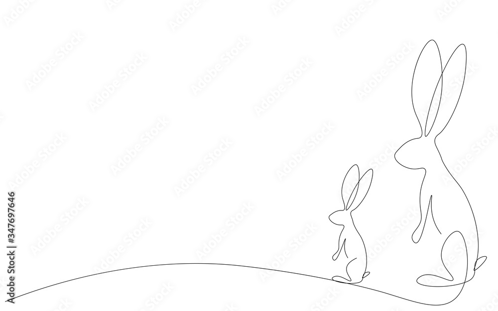 Bunny silhouette, mom and baby vector illustration