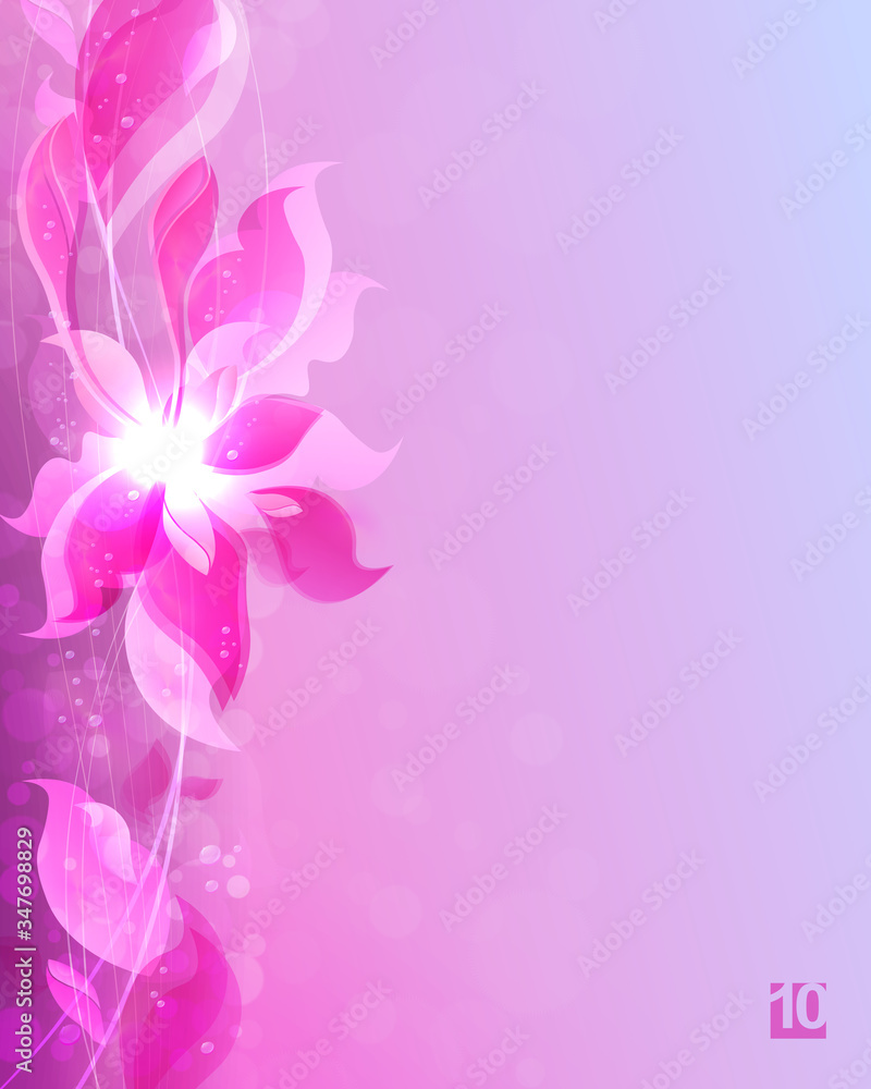 Light composition with a light pink gradient, abstract silhouettes and leaves