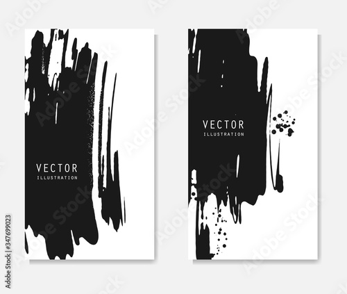 Abstract ink brush banners set with grunge effect