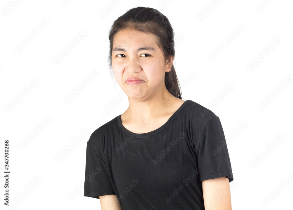 woman look something feel afraid and disdain woman look something feel afraid and disdain