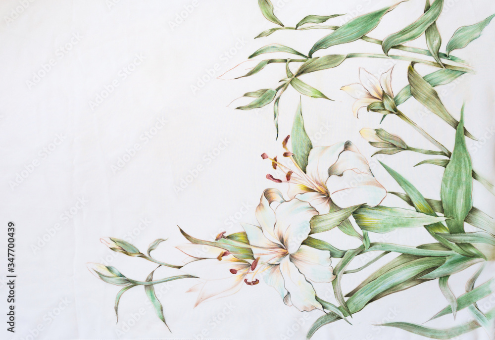 Butterfly and flower pattern hand drawn on silk Butterfly and flower pattern hand drawn on silk