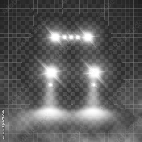 Vehicle Headlights flares and siren effect front view. silhouette of car with headlights. Vector illustration isolated on transparent background