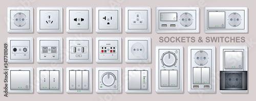 Electricity socket vector realistic set icon. Isolated realistic set icon electric switch.Vector illustration electricity socket on white background.