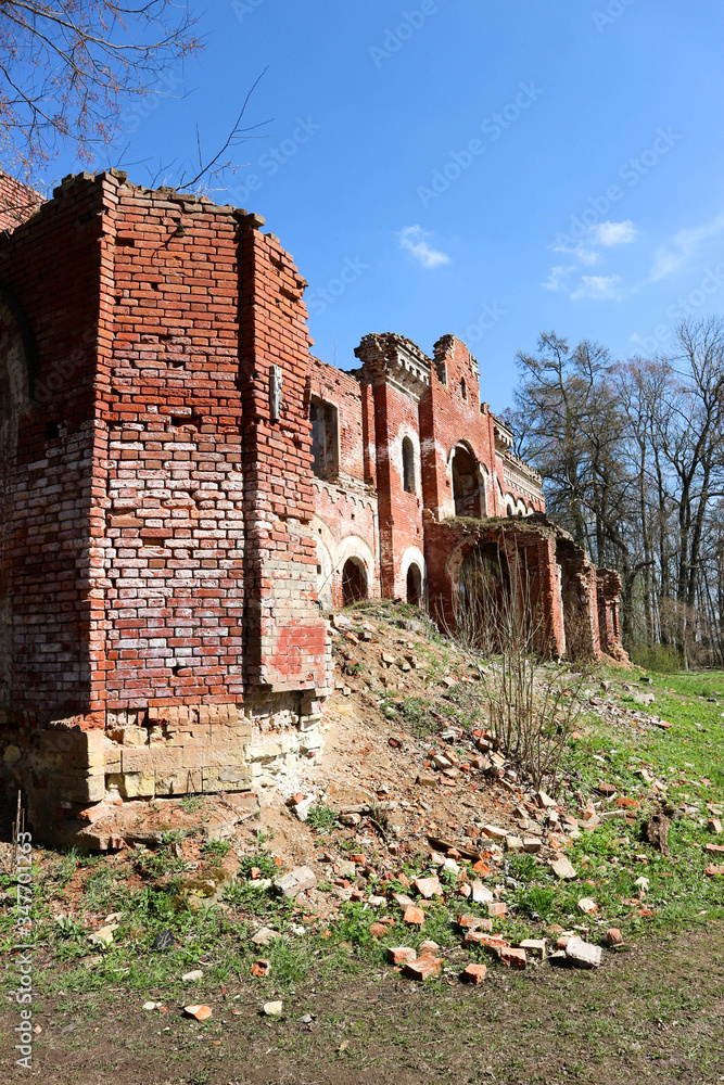 old abandoned picturesque ruins of Estate of Baron Vrangel building