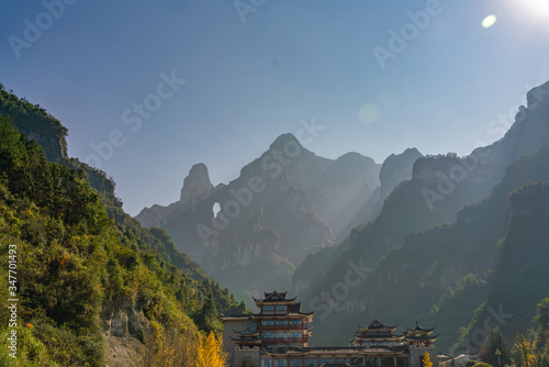 Mountain landscape in morning at Zhangjia Jie National Park, China photo