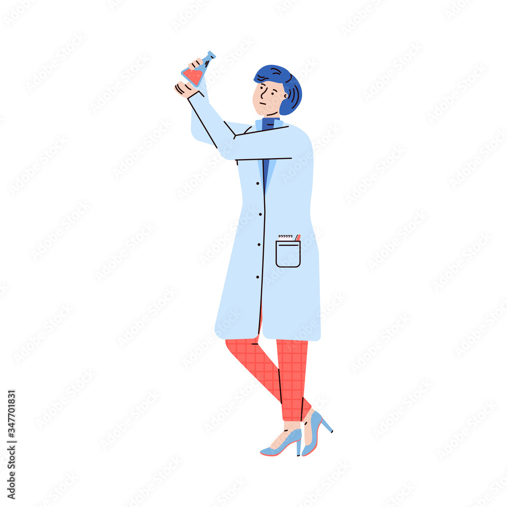 Woman laboratory researcher or chemist cartoon vector illustration isolated.