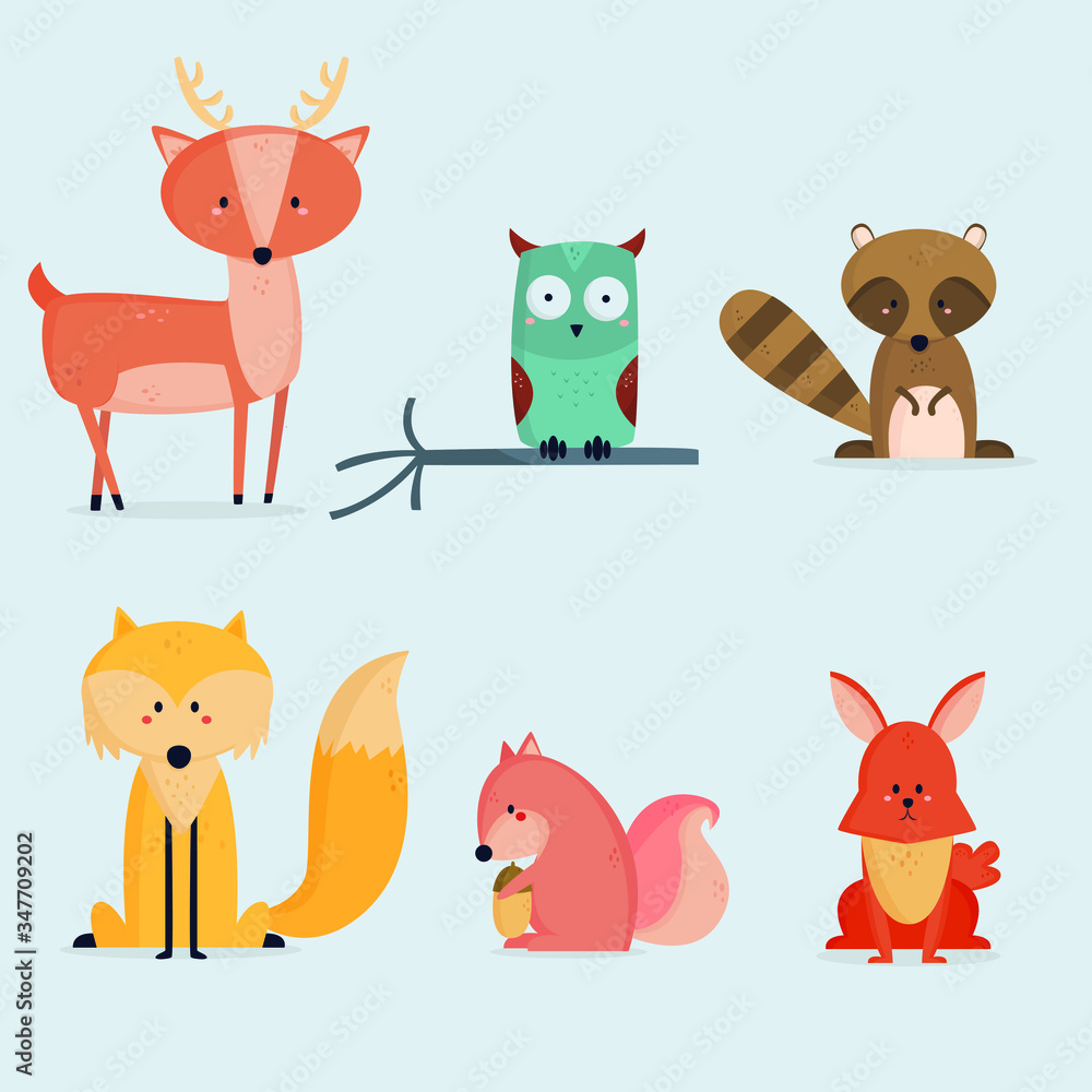 Fototapeta premium wild animals collection illustration with hand drawn style