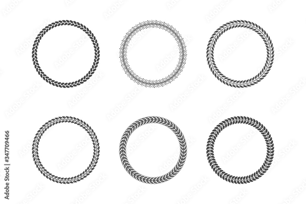 Set of round black and white frames from laurel branches with foliage. Vector illustration Set of round black and white frames from laurel branches with foliage. Vector illustration