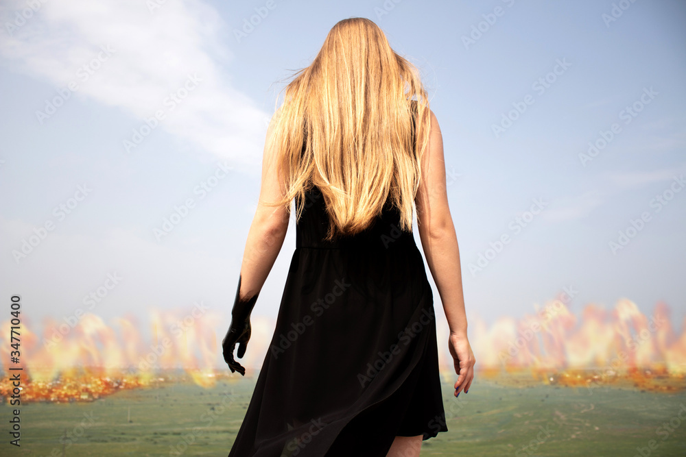 Fototapeta premium Girl and forest on fire