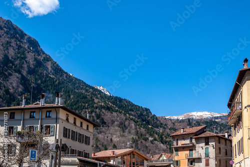 View of the town of Bagolino, a town famous for its "Bagoss" cheese, a tourist destination for mountain and lake holidays, surrounded by unspoilt nature. © AdryPhoto