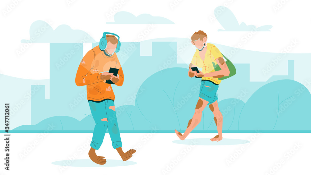 Humanity Degradation With Phone Walking Vector Illustration