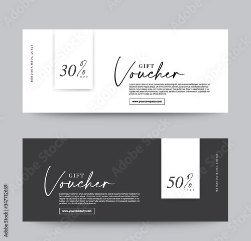 Gift Voucher Template Promotion Sale discount, Minimal black and white background, vector illustration © meowyomsee