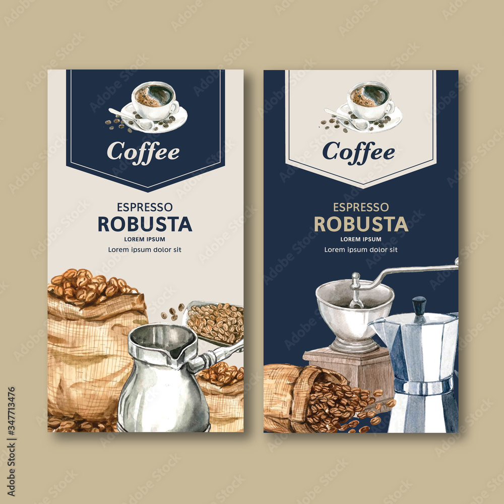 coffee packaging bag design with bean, coffee cup maker machine