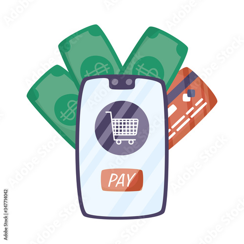 smartphone with shopping cart and credit card