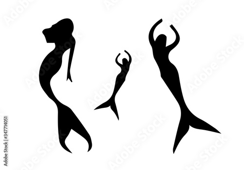 Silhouette of mermaid on white background.