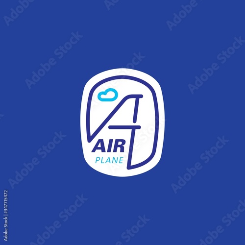 Air tour logo Airplane wing and porthole blue background
