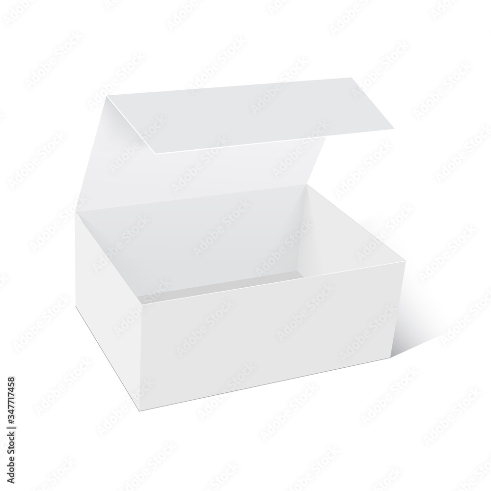 White product cardboard opened package box. Mock up Vector illustration.
