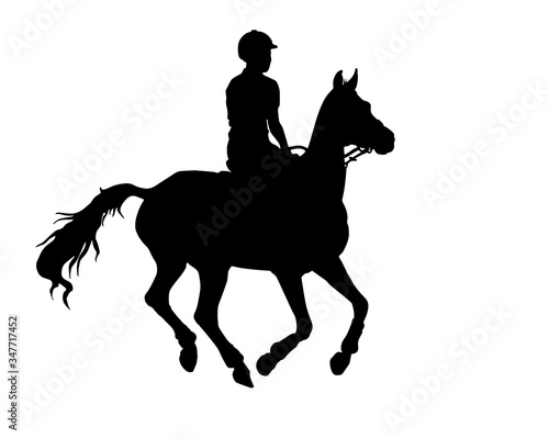 girl rides a horse at a gallop   isolated black silhouette on a white background