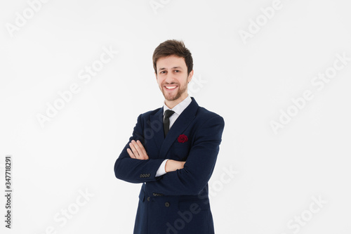 Handsome businessman and white isolated background