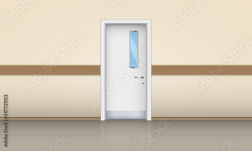 Hospital hall and medical door.