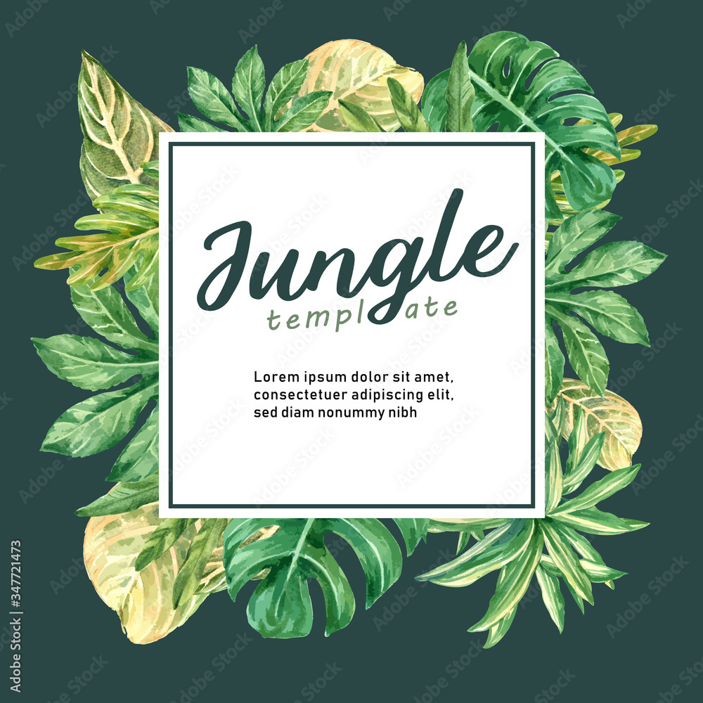 Tropical Frame border design summer with plants foliage exotic, creative watercolor vector illustration template design