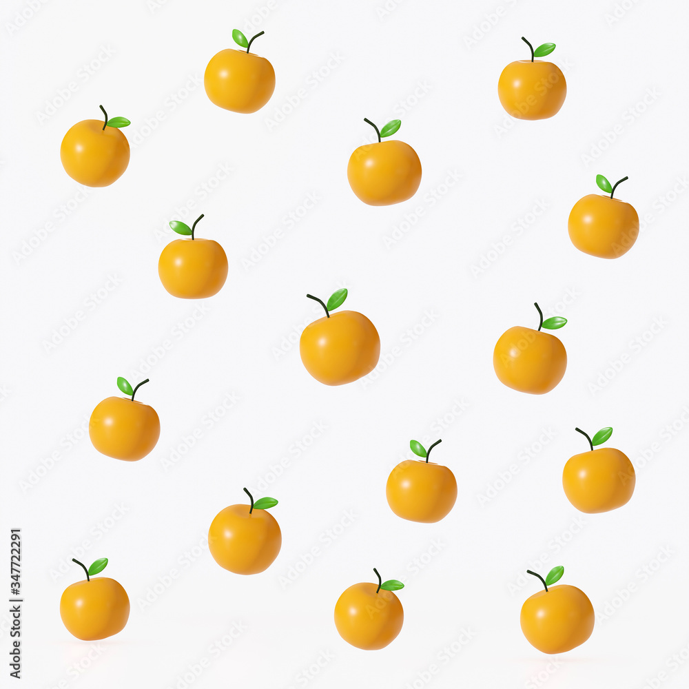 orange fruit pattern 3d render on white background