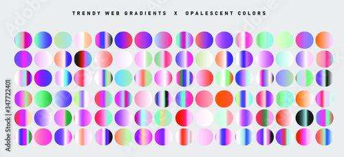 Set of chromatic holographic gradients. Retrofuturistic iridescent swatches in style of 80's.