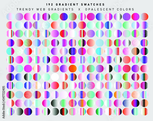 Set of chromatic holographic gradients. Retrofuturistic iridescent swatches in style of 80's.