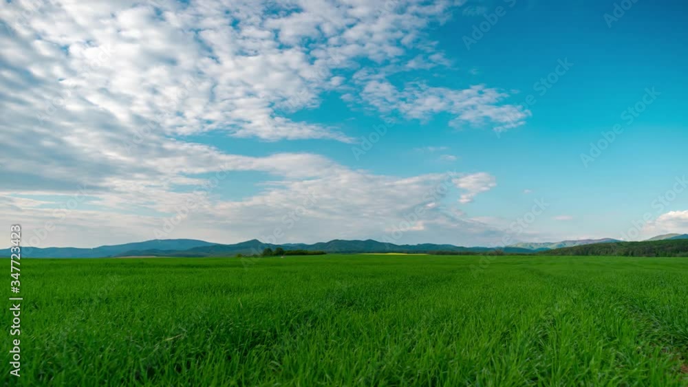Overcast Clouds Over Green Grass Field on Sunny Day, Pan Right Timelapse Overcast Clouds Over Green Grass Field on Sunny Day, Pan Right Timelapse