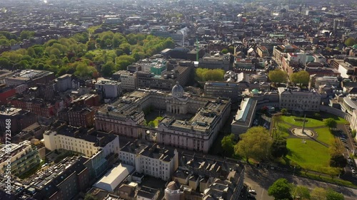 Department of the Taoiseach, Dublin, Lockdown, Ireland, May 2020, Drone orbits slowly with views of Dáil Éireann, St. Stephen's Green and Trinity College. photo
