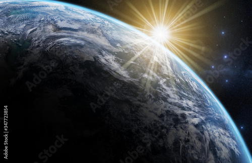 Fototapeta Naklejka Na Ścianę i Meble -  Earth close up with Sun