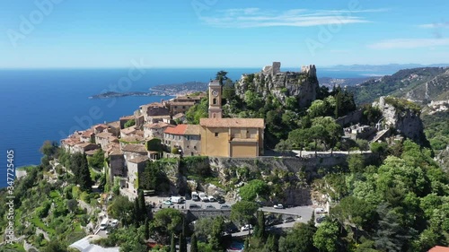 France, Aerial view of Eze on the french riviera, a typical village in the south of France