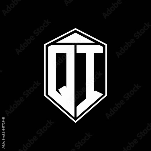 QI logo monogram with emblem shape combination tringle on top design template